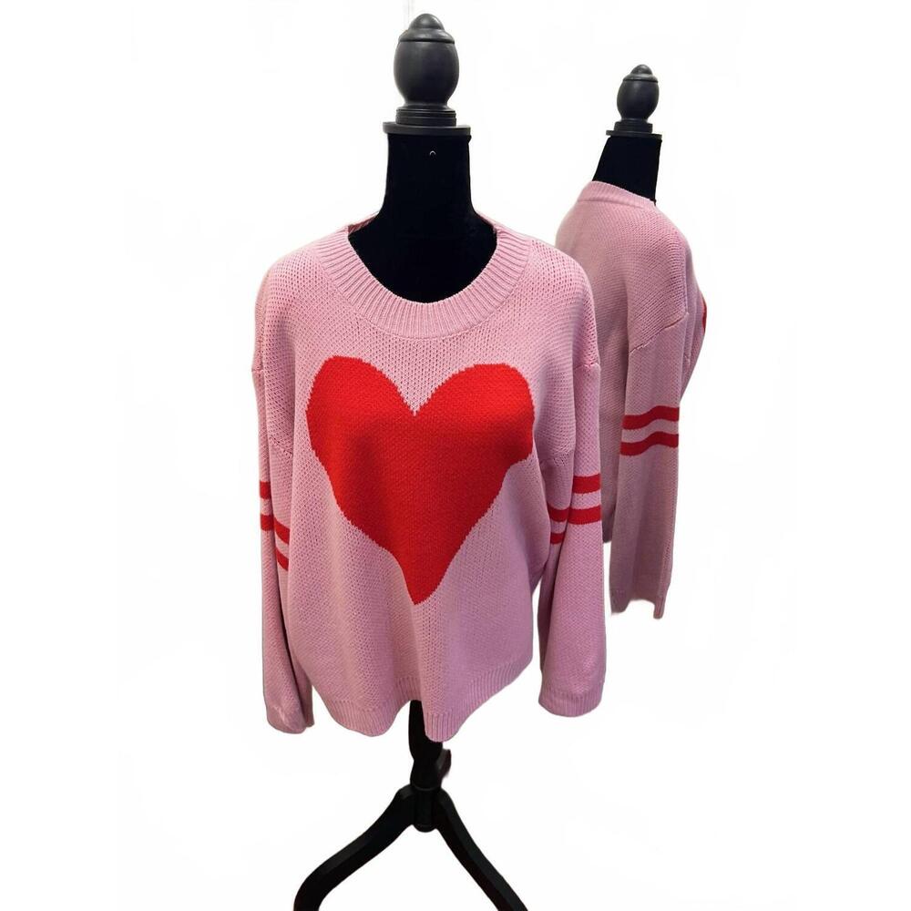 NEW DOUBLJU women's heart sweater in pink/red
